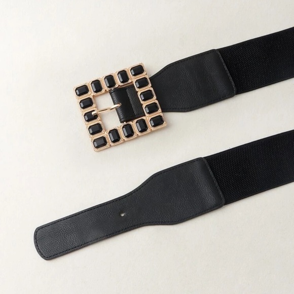 Square Buckle Vegan Leather Statement Belt - Picture 6 of 8